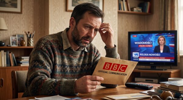 Polak w UK trzyma pismo TV Licence — polska telewizja na żywo a obowiązek licencji BBC